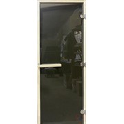 Дверь стеклянная Сумерки (стекло графит 8 мм, 3 петли, коробка листва) 1900*700 фото