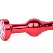 Удлиненная шарикообразная красная анальная втулка с розовым кристаллом - 10,3 см. фото