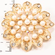 Брошь ''Большой жемчужный цветок'' ,золотой металл со стразами, (5 см) 222144(4) фото