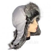 Женская шапка ушанка, Серая блестящая, мех Волк седой-2 фотография
