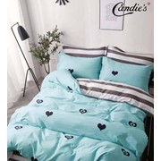 Комплект постельного белья Евро из хлопка “Candie's“ Светло-голубой с черными разными сердечками и черно-белый фото