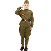 Карнавальный костюм для детей Пуговка Костюм на 9 мая солдат в гимнастерке и галифе детский, 40 (152 см) фотография