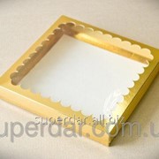 Коробка для печенья с прозрачным окном,210х210х30, золото фото