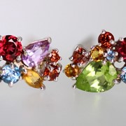 Серьги «Самоцветы» с разноцветными камнями фото