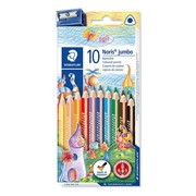 Набор карандашей цветных Staedtler Noris jumbo, трехгранные, 10 цветов, точилка, картонная коробка 10 цветов фотография