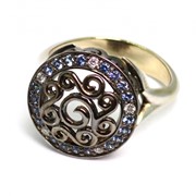 Перстень «Княгиня Ольга» из черного золота с сапфирами и бриллиантами фото