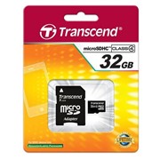 32Gb Transcend карта памяти microSDHC, Class 4, Адаптер SD фотография