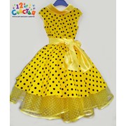 Платье для девочки “Полина“ желтое в черный горошек фото