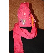 Шапка с шарфиком для девочки розовый с камнями 3-7 лет. шапки 2013 фото