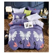 Комплект постельного белья Евро на резинке из поплина “Alorea A+B“ Фиолетовый с разноцветными бабочками с фотография