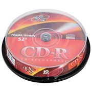 Диски CD-R VS 700 Mb 52x, КОМПЛЕКТ 10 шт., Cake Box, VSCDRCB1001 фото