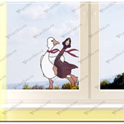 Дизайн окна в детской комнате витраж два веселых гуся