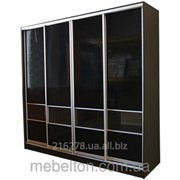 Шкаф-купе для гостиной с комбинированным фасадом МДФ волна глянец + прозрачное стекло фото