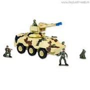 Р/У игрушка "Вездеход с пулеметной установкой" MioshiArmy (30см, с фигурками 2 солдата и 1 собака, поворот башни, подсветка, звук)