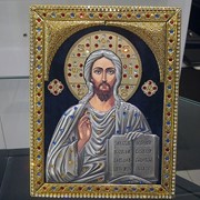 Икона Иисус с позолотой в серебре