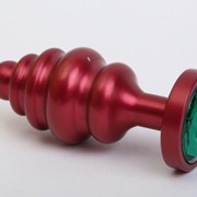 Красная ребристая анальная пробка с зеленым стразом - 7,3 см. 4sexdreaM 47426-6 фото