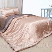 Комплект постельного белья атласный серебряно-золотой, семейный КПБ фото