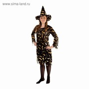 Карнавальный костюм «Ведьма», платье приталенное, шляпа, золото на чёрном, р. 42-44 фотография
