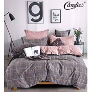 Комплект постельного белья Евро из сатина “Candie's A+B“ Темно-серый в клеточку из разноцветных полосок и фотография
