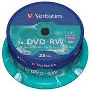 Диск DVD-RW Verbatim 4.7Gb 4x CakeBox 25 шт silver (43639) фото