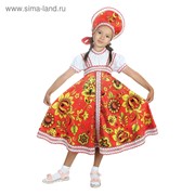 Русский народный костюм "Хохлома", платье, кокошник, цвет красный, р-р 32, рост 122-128 см