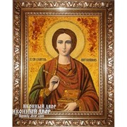 Святой Пантелеймон-целитель - Икона Ручной Работы Из Янтаря Код товара: Оар-41 фотография