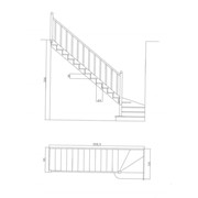 Чертёж комфортной деревянной лестницы Katalonia L-type со скруглённой первой ступенью, ширина 95 см , ступень 24 см , высота 18 см с поворотом на 90 град.