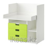 Стол с 3 ящиками, белый, зеленый СТУВА фотография