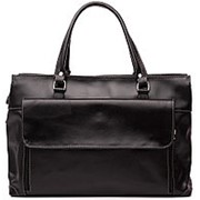 Женская черная кожаная вместительная сумочка для документов формата А4 с карманом на передней стенке фото
