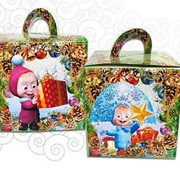 Детские новогодние подарки Набор конфет № 21 - Эконом (Коробка с изображением из мультфильма "Маша и медведи")
