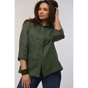 Блузка-рубашка из льна с пуговицами хаки M 621-008.03 р. 48 фото