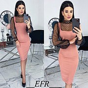 Комбинированное платье женское (5 цветов) ЕФ/-499 - Розовый фотография
