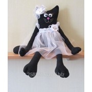 Авторская мягкая игрушка ручной работы Кошка - невеста (черная фото