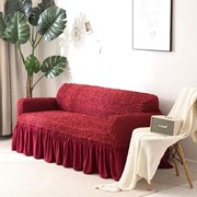 Чехол на резинке на трехместный диван BULSAN (бордовый)с юбкой