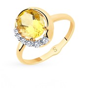 Золотое кольцо с фианитами и цитринами SOKOLOV 715655* фотография
