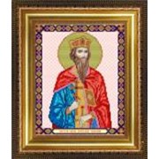 Икона ручной работы Святой Вячеслав вышитая бисером фотография