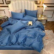 Полутораспальный комплект постельного белья из сатина “Mancy A+B“ С надписями синий фото