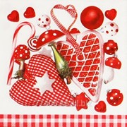 Салфетка для декупажа Красные Новогодние сердца фотография
