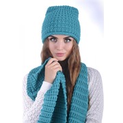 Комплект женский вязаный шапка и шарф нефритовый фотография