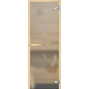 Дверь для бани стеклянная, Бронза матовая / Серое матовое 8мм, 7х19, коробка -липа срощенная, ручка прямоугольная, петля 75