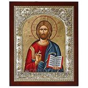 Angelos Спас Премудрый, греческая серебряная икона 24х29,5 см фото