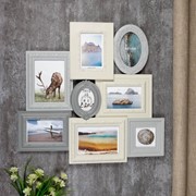 Фоторамка пластик на 8 фото 8х10, 10х10, 10х15, 13х18 см “Классика“ бежево-серая 55,5х57 см фото