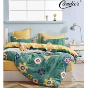 Двуспальный комплект постельного белья из хлопка “Candie's“ Зеленый с разноцветными рисованными цветочками и фото