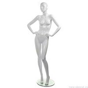 Манекен женский, белый глянцевый, абстрактный, для одежды в полный рост на круглой подставке, стоячий, руки согнуты в локтях. MD-TANGO 09F-01G фото