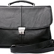 Мужской классический чёрный кожаный портфель с одним замком фотография