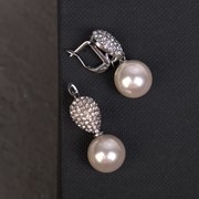 Серьги с жемчугом 'Грейс' капля и сфера, цвет белый в серебре фото