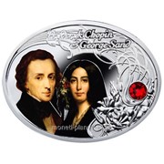 Фредерик Шопен и Жорж Санд. Серебряная монета в футляре-сердце фото