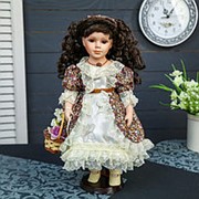 Кукла коллекционная керамика "Камилла с корзинкой цветов" 40 см