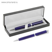 Ручка шариковая, подарочная, в кожзам футляре, поворотная, «Эспрессо», синяя, с серебром