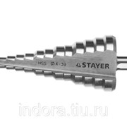 Сверло STAYER MASTER ступенчатое по сталям и цвет.мет., сталь HSS, d-4- 39мм,14ступ.d4-39,L -113 мм, фото